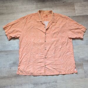 Tommy Bahama 100% Silk Hawaiian Button Down Print Shirt Orange Men’s Size XL